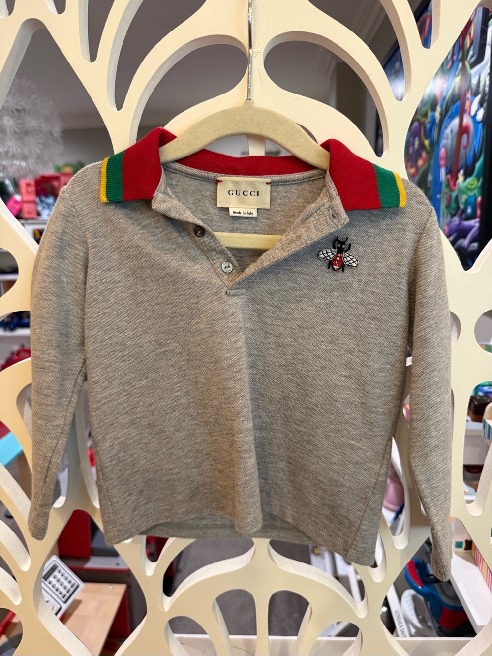 Gucci Kids Grey Polo Sweater with Red, Green & Yellow Collar